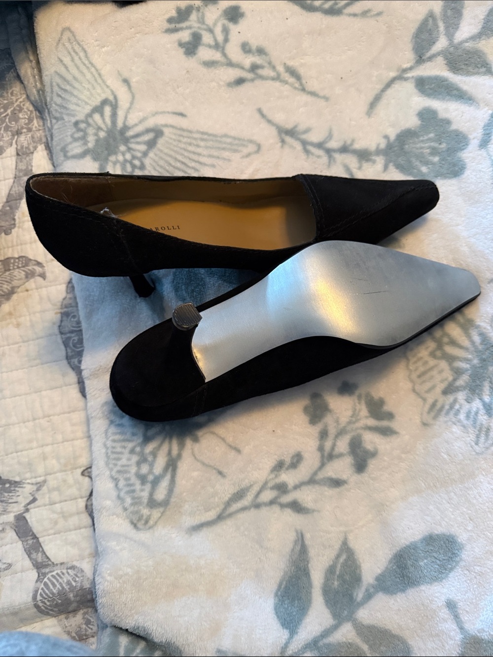 Black Suede Pointed Toe Kitten Heel Pumps